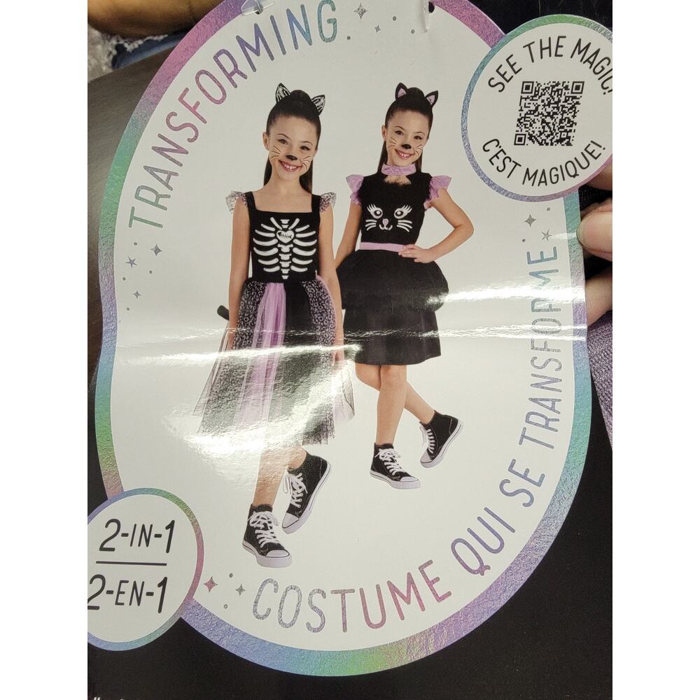 NEW Childs Reversible Black And Purple Cat/ Skeleton Costume 3T 4T Toddler 3-4